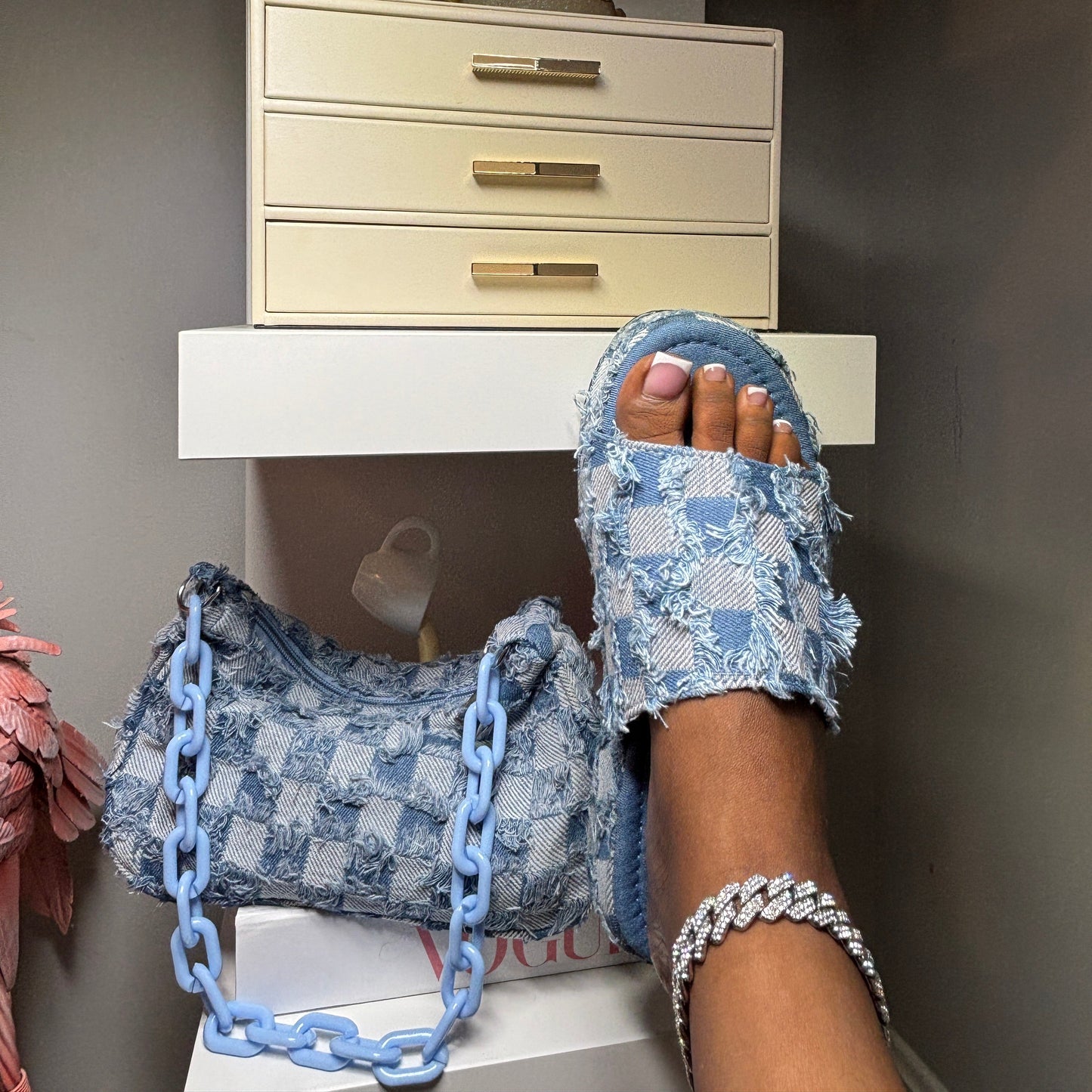 Checkered Shoe/Purse Set