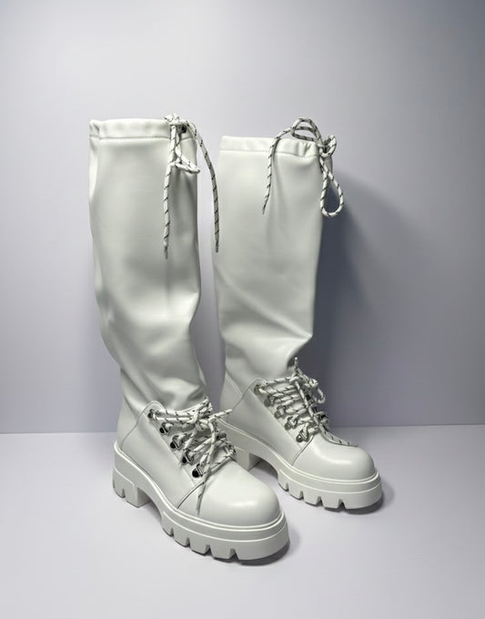 Platform white boots