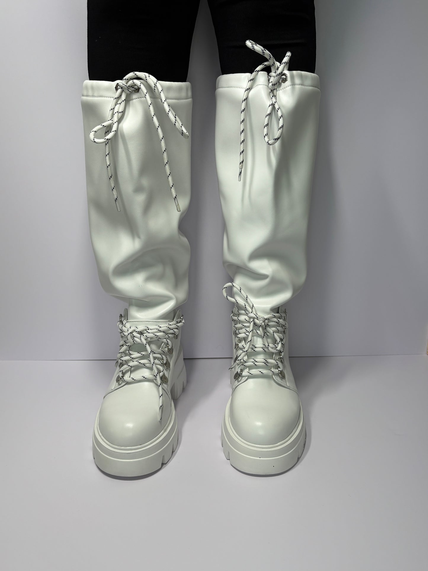 Platform white boots