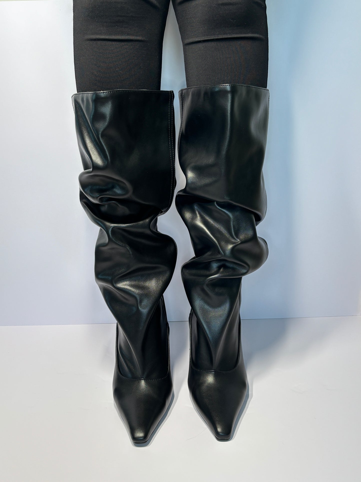 Ruched black boots