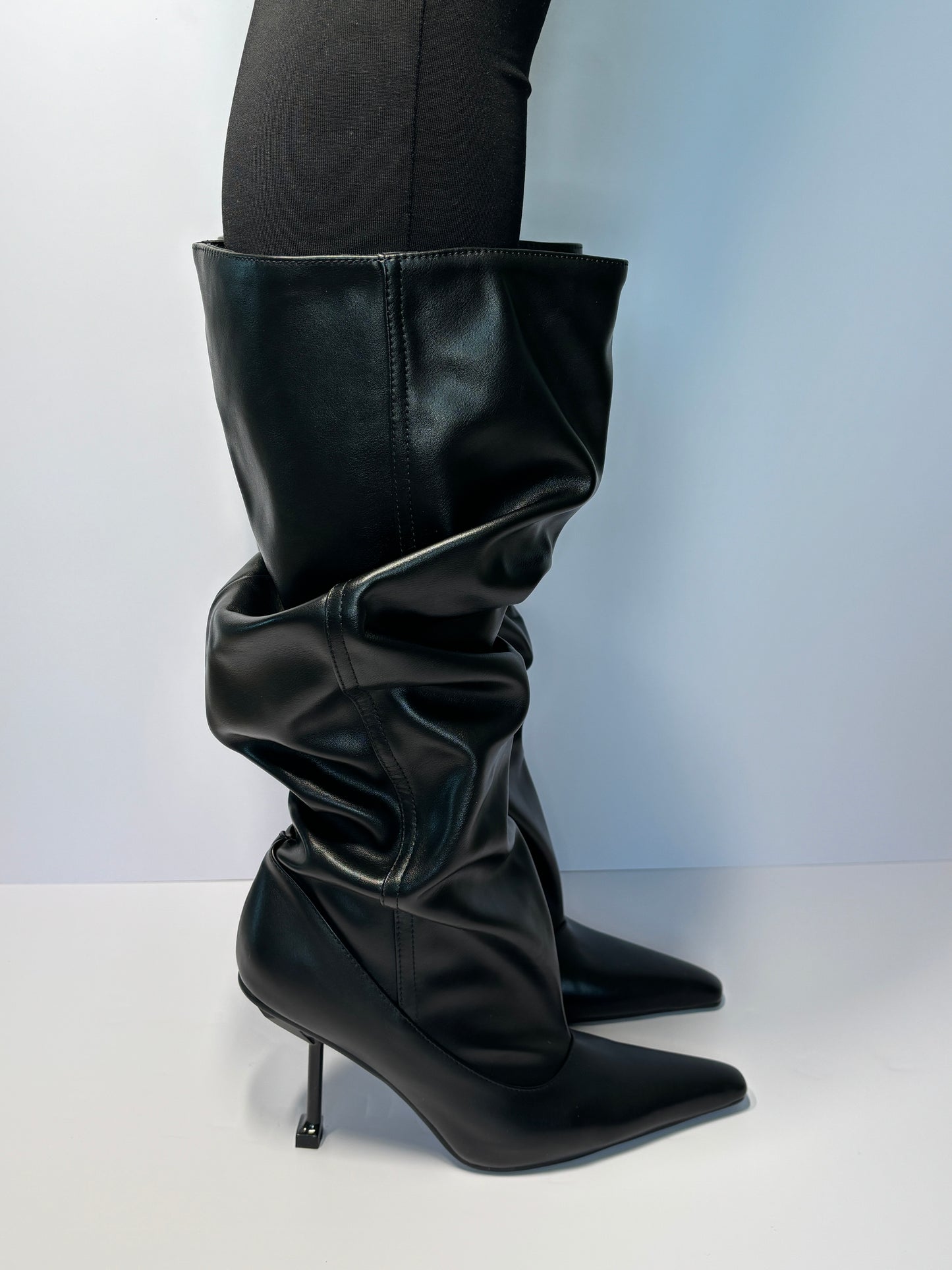 Ruched black boots