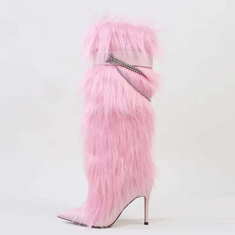 Plush metal chain boots