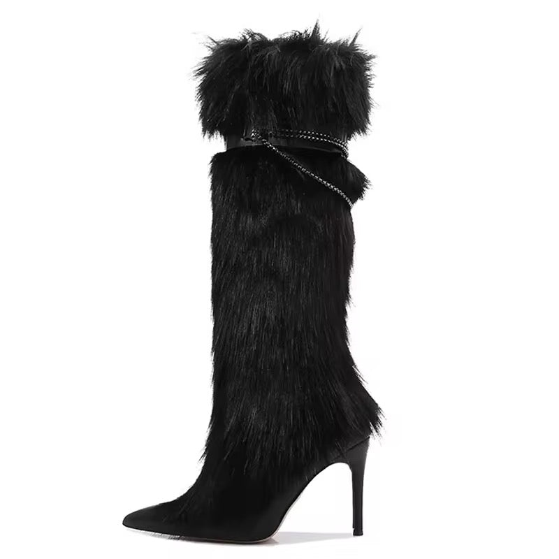 Plush metal chain boots