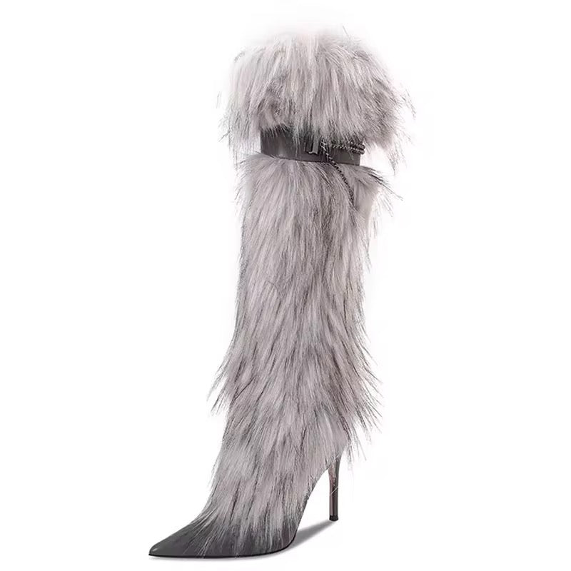 Plush metal chain boots